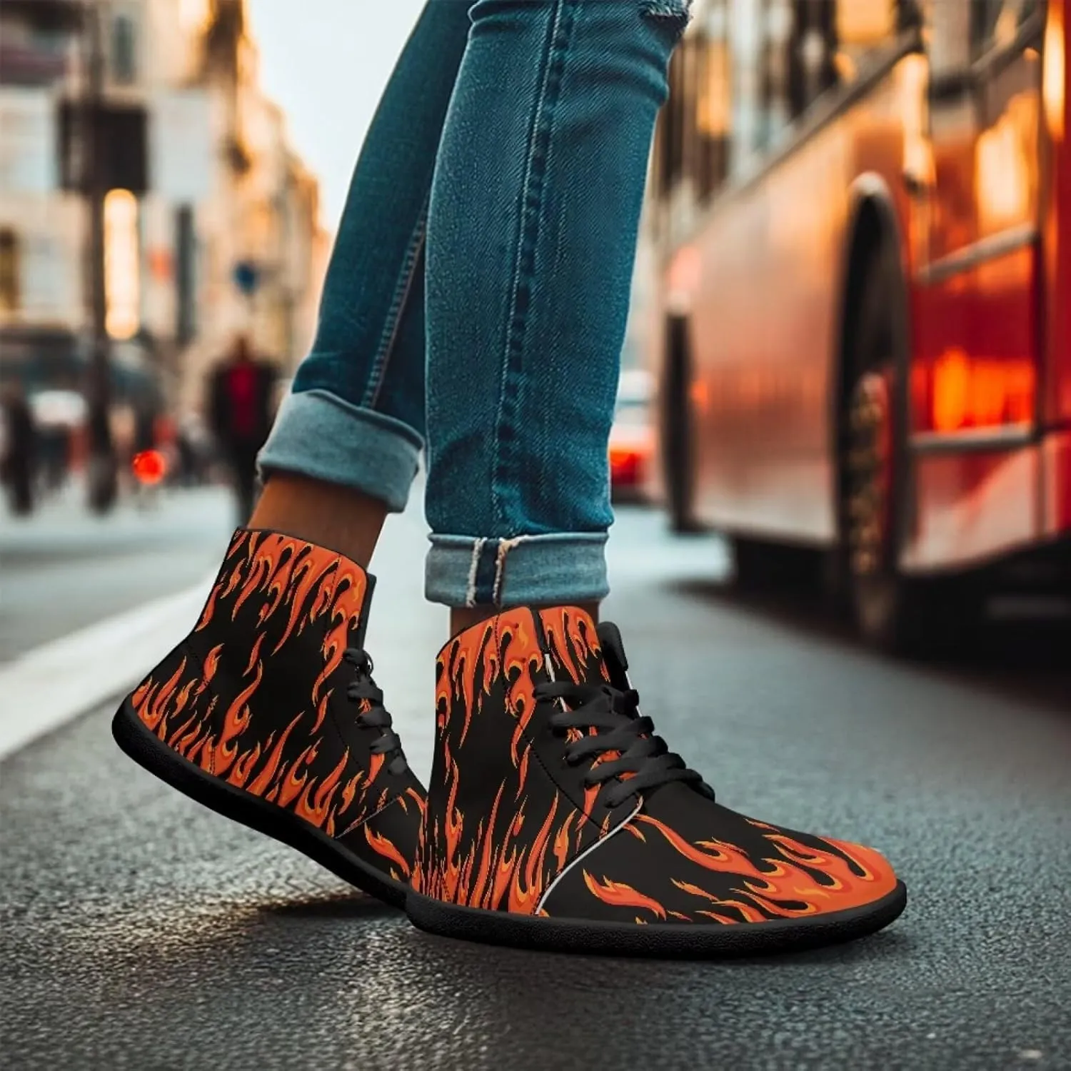 Jeiento Nature Pattern Mens Walking Shoes High Top Barefoot Running Shoes Wide Toe