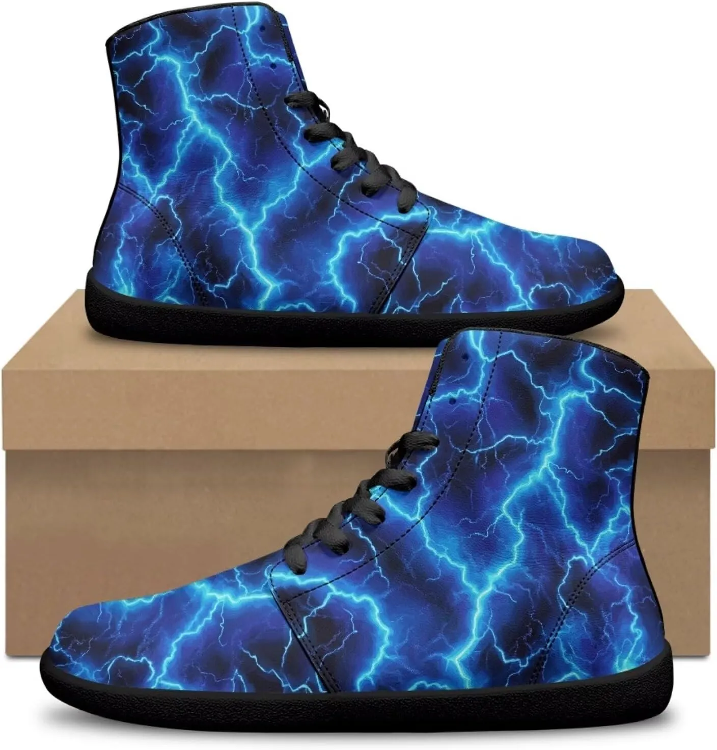 Jeiento Nature Pattern Mens Walking Shoes High Top Barefoot Running Shoes Wide Toe