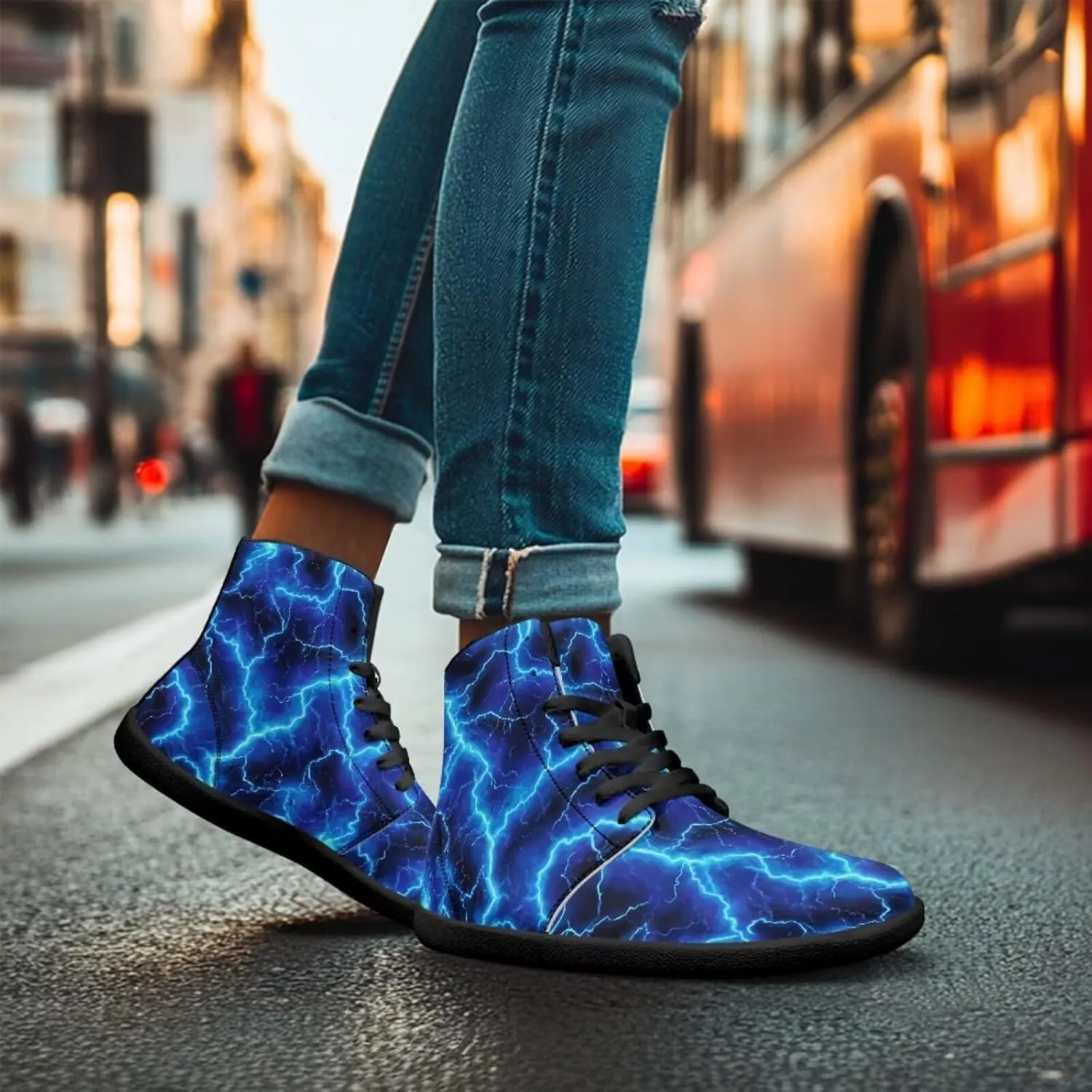 Jeiento Nature Pattern Mens Walking Shoes High Top Barefoot Running Shoes Wide Toe