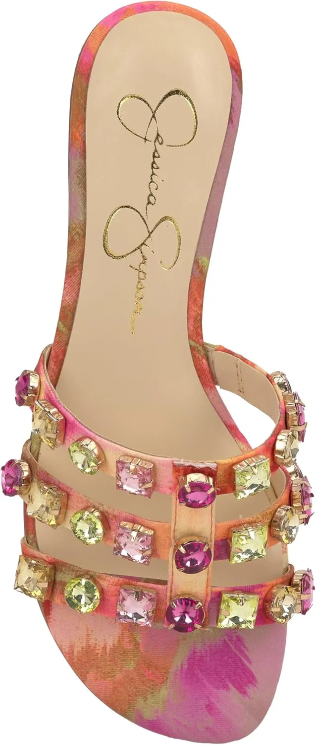Jessica Simpson Womens Detta Rhinestone Slip On Slide Sandals