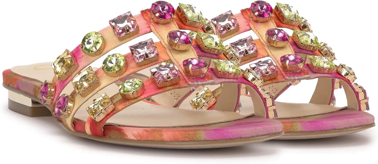 Jessica Simpson Womens Detta Rhinestone Slip On Slide Sandals