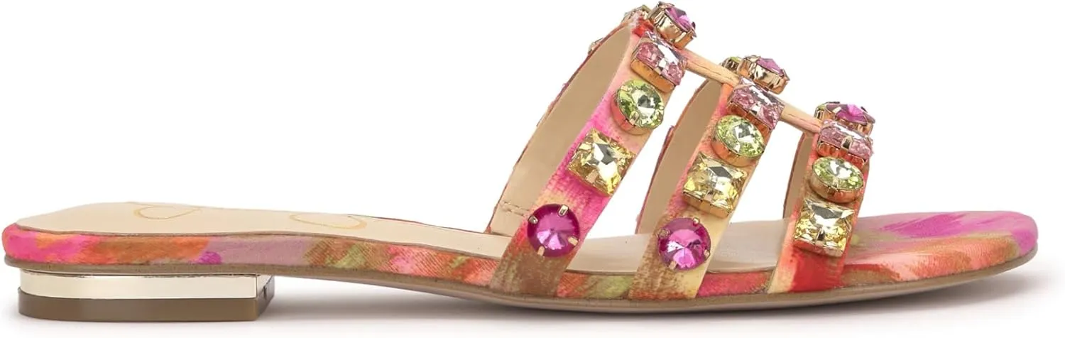 Jessica Simpson Womens Detta Rhinestone Slip On Slide Sandals
