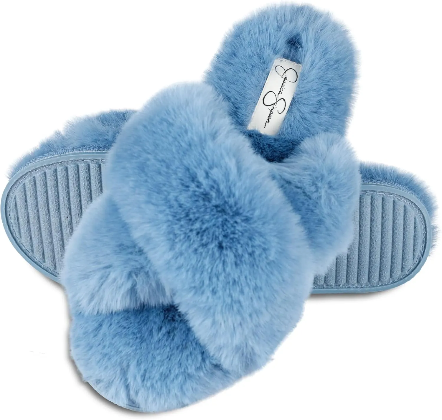 Jessica Simpson Women's Fashion Faux Feather Slide-On Memory Foam Slipper