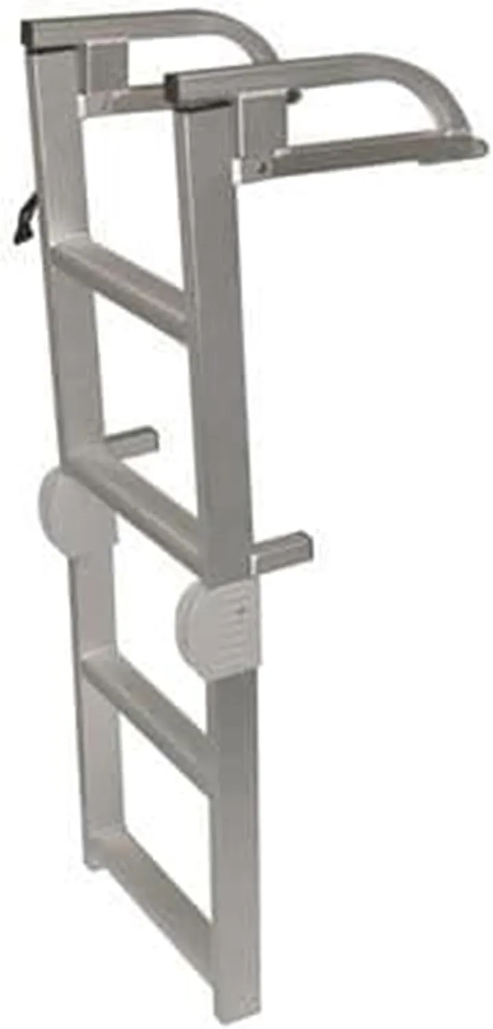 JIF Marine Aluminum Folding Pontoon Ladder – Compact Fold-Up Design with Quick Release Mounts, Satin Anodized Finish, and 250 lb Capacity