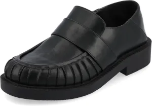 Journee Womens Ruched Lakenn Comfort Foam Slip On Closed Round Toe Crash Back Block Heel Loafer Flats Black, 6.5