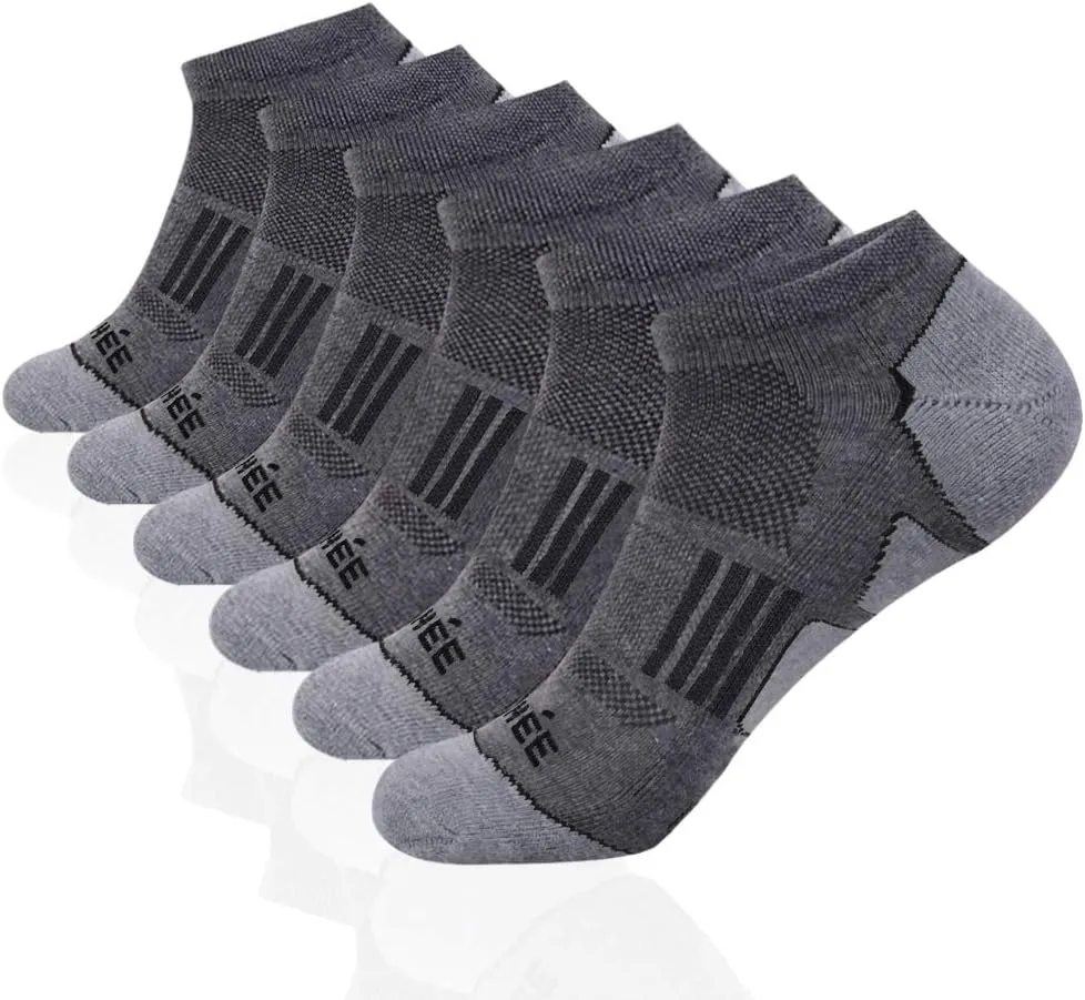 JOYNÉE Men's 6 Pack Athletic No Show Performance Cushioned Low Cut Running Socks