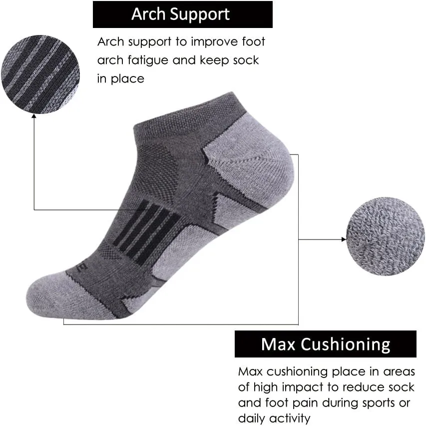 JOYNÉE Men's 6 Pack Athletic No Show Performance Cushioned Low Cut Running Socks