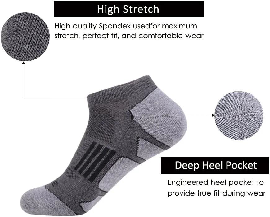 JOYNÉE Men's 6 Pack Athletic No Show Performance Cushioned Low Cut Running Socks