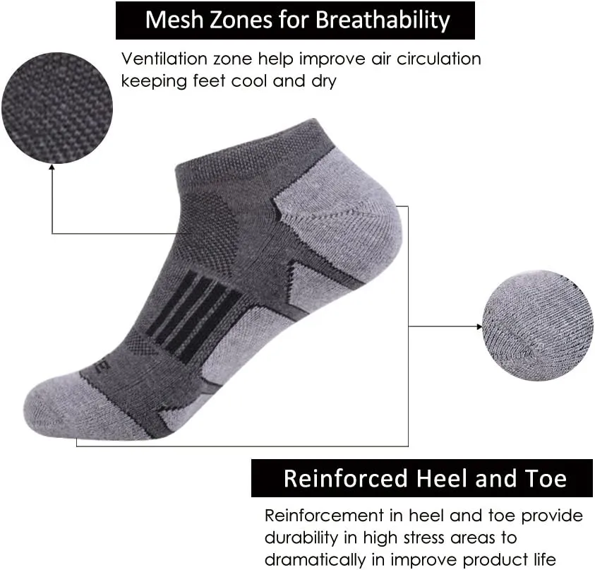 JOYNÉE Men's 6 Pack Athletic No Show Performance Cushioned Low Cut Running Socks