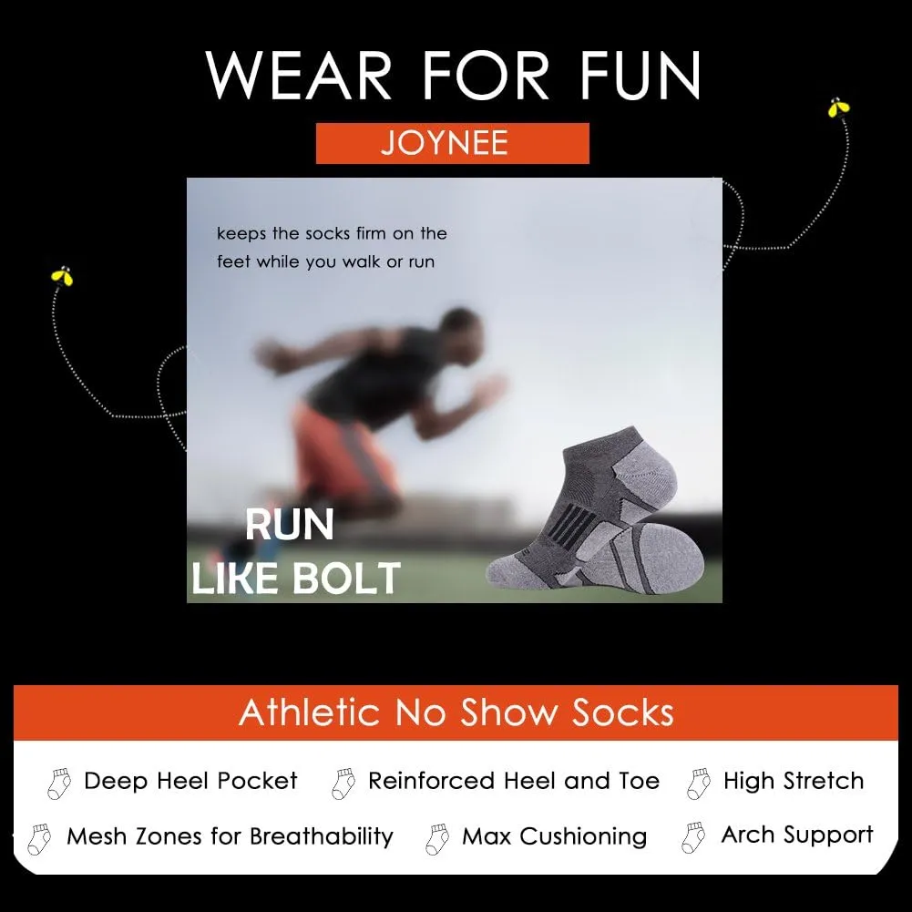 JOYNÉE Men's 6 Pack Athletic No Show Performance Cushioned Low Cut Running Socks