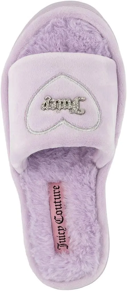 Juicy Couture Women's Faux Fur Slide Sandal Slippers, Open Toe, Comfortable Indoor Outdoor House Shoes