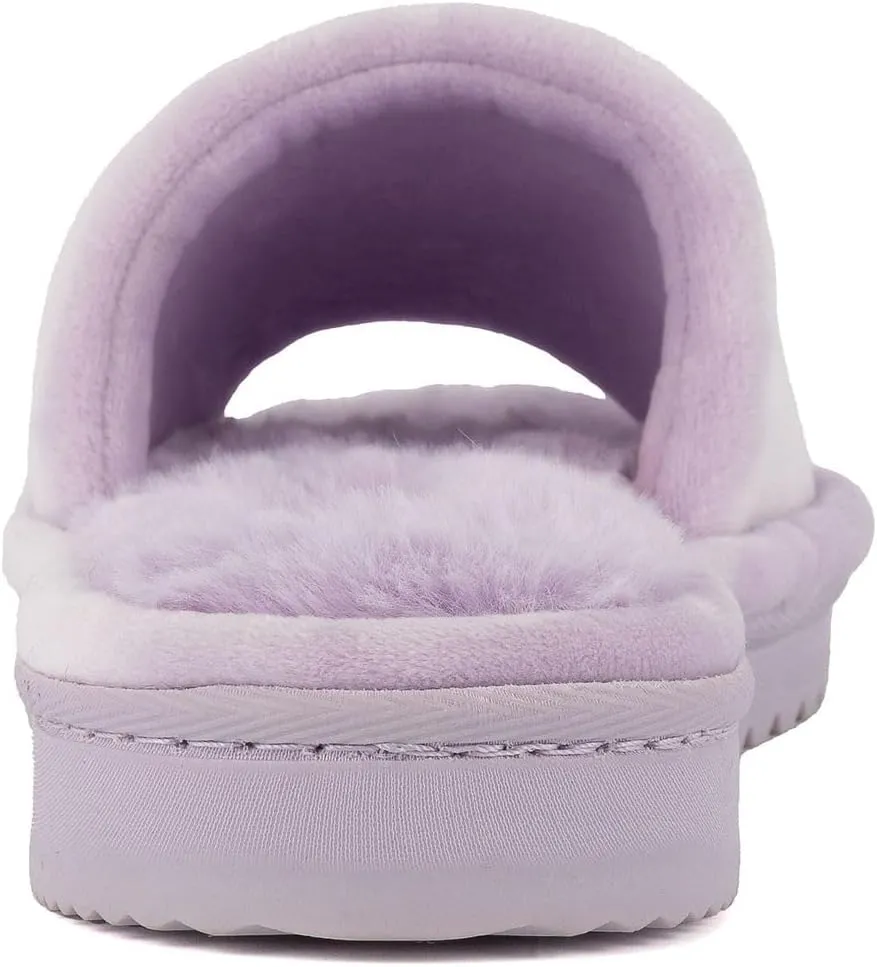 Juicy Couture Women's Faux Fur Slide Sandal Slippers, Open Toe, Comfortable Indoor Outdoor House Shoes