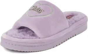 Juicy Couture Women's Faux Fur Slide Sandal Slippers, Open Toe, Comfortable Indoor Outdoor House Shoes
