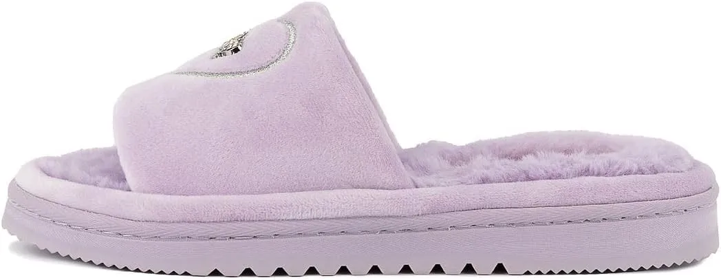 Juicy Couture Women's Faux Fur Slide Sandal Slippers, Open Toe, Comfortable Indoor Outdoor House Shoes