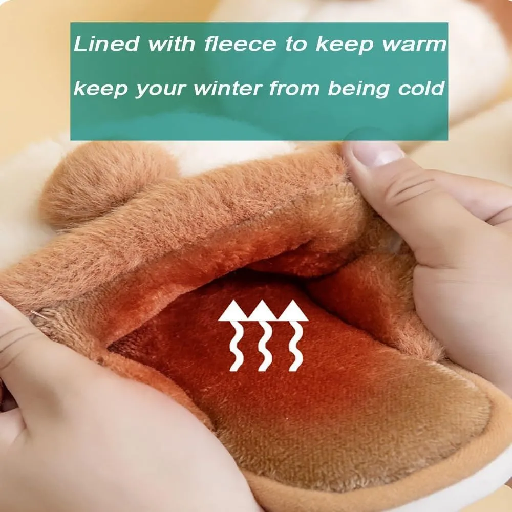 Kawaii Slippers For Women Men Wool Lined House Slippers Plush Slip-On House Slippers Cute Animal Slippers Slip On Anti-Skid Sole Slippers