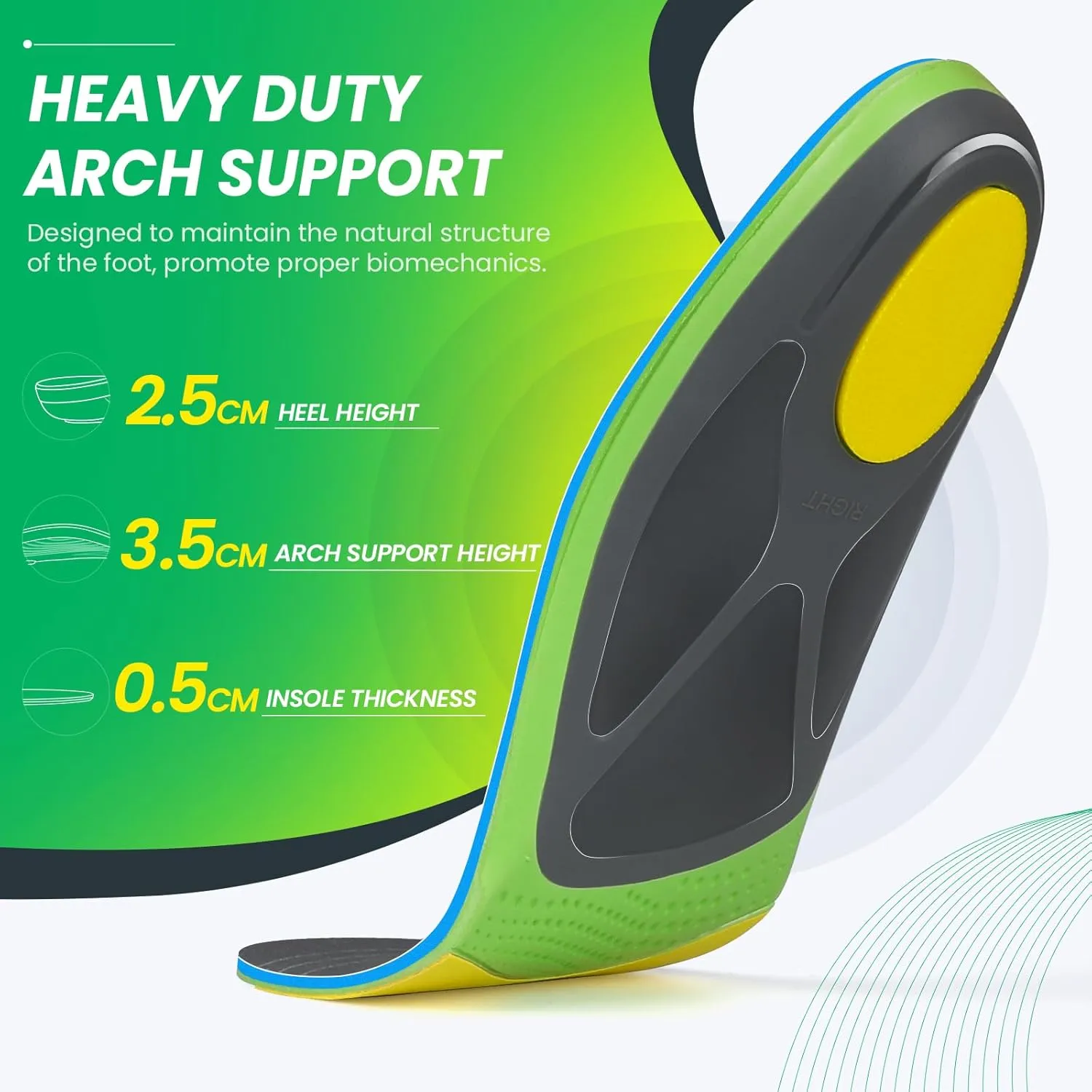 Kelaide Orthotic Insoles for Plantar Fasciitis – 210  lbs Heavy Duty Arch Support Inserts for Men & Women– Flat Feet, Heel Pain, Over-Pronation Relief, Anti-Fatigue Foot Support for Standing & Running