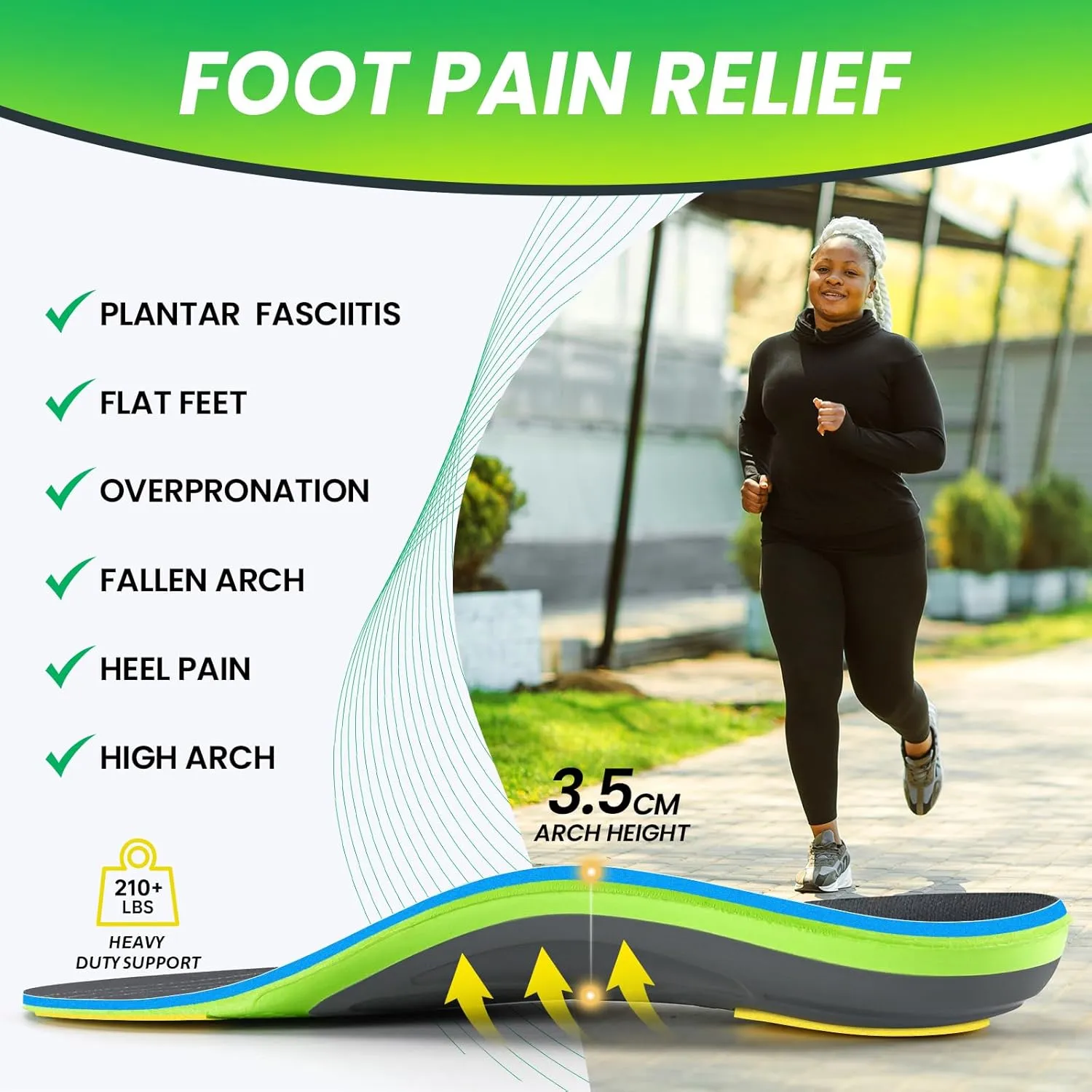 Kelaide Orthotic Insoles for Plantar Fasciitis – 210  lbs Heavy Duty Arch Support Inserts for Men & Women– Flat Feet, Heel Pain, Over-Pronation Relief, Anti-Fatigue Foot Support for Standing & Running