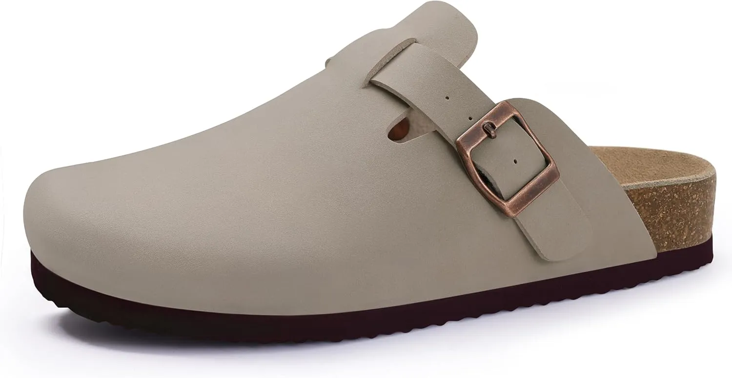 KIDMI Women's Cork Footbed Clogs Leather Mules Comfort Potato Shoes with Arch Support