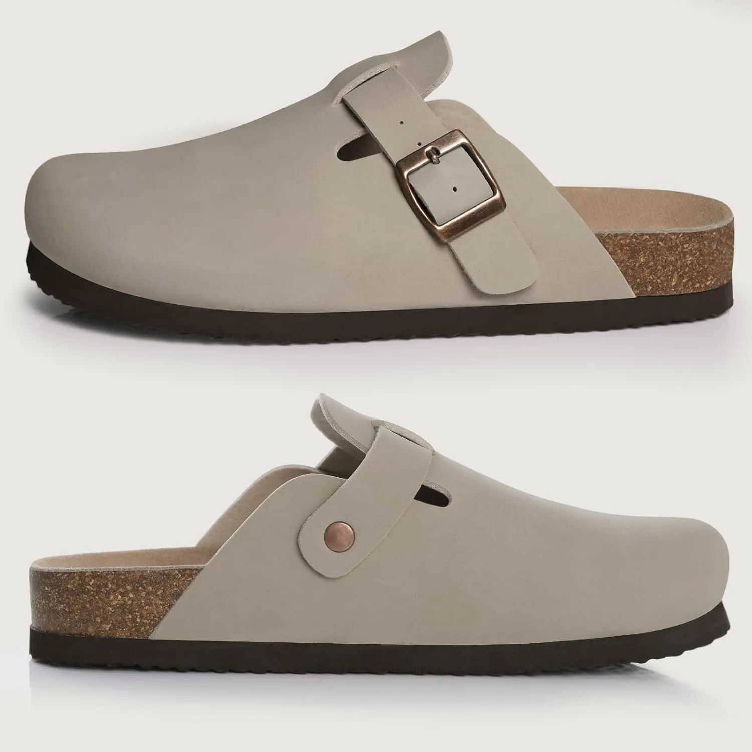 KIDMI Women's Cork Footbed Clogs Leather Mules Comfort Potato Shoes with Arch Support