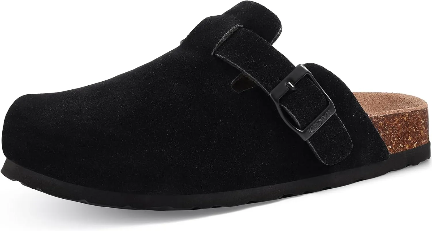 KIDMI Women's Cork Footbed Clogs Leather Mules Comfort Potato Shoes with Arch Support