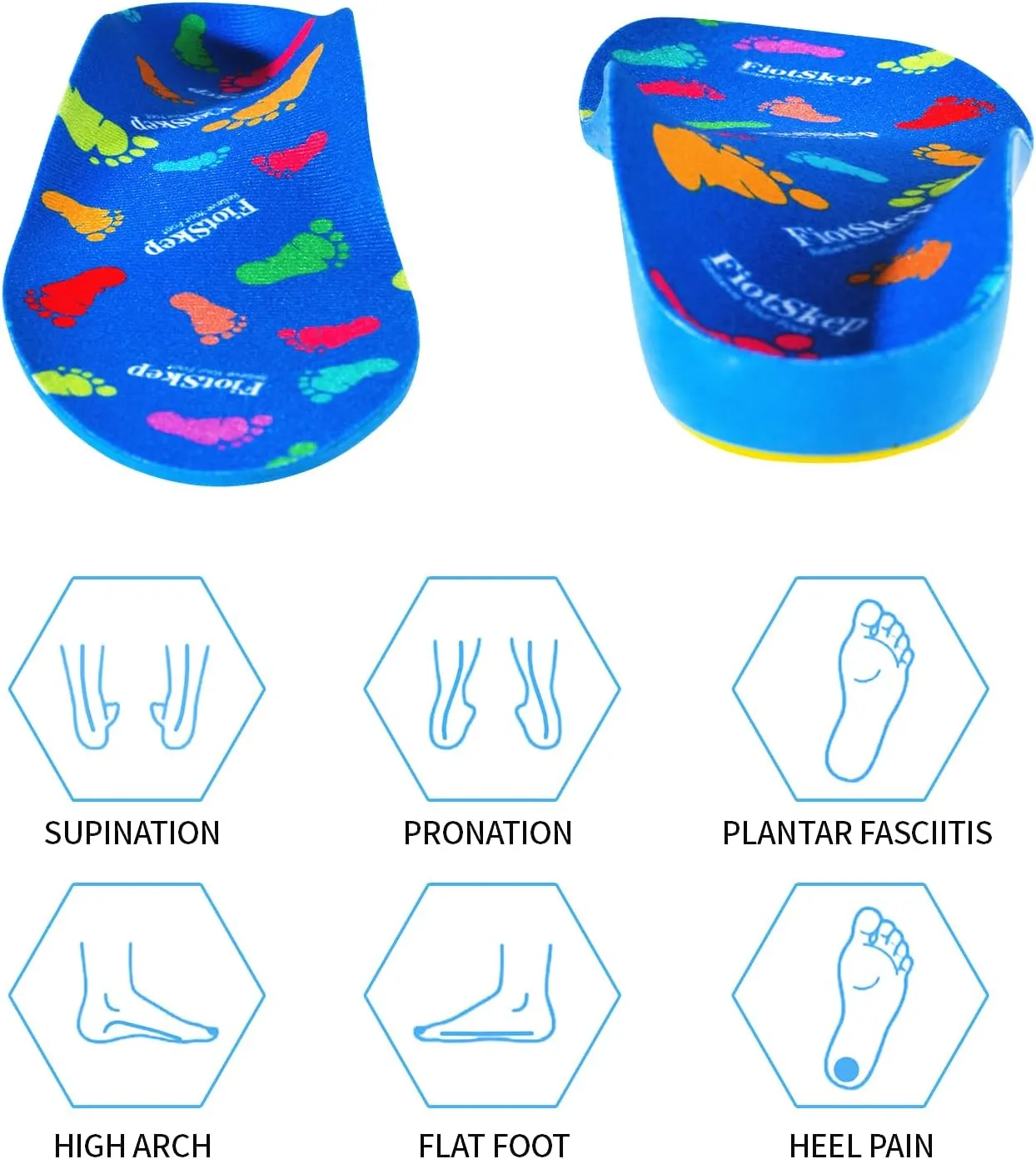 Kids Orthotics High Arch Support Insoles Over-Pronation Plantar Fasciitis Flat Feet PU Foam Inserts Relieve Children's Foot Pain, Gel Cushion for Heel Pain (7.5-10 M Toddler)