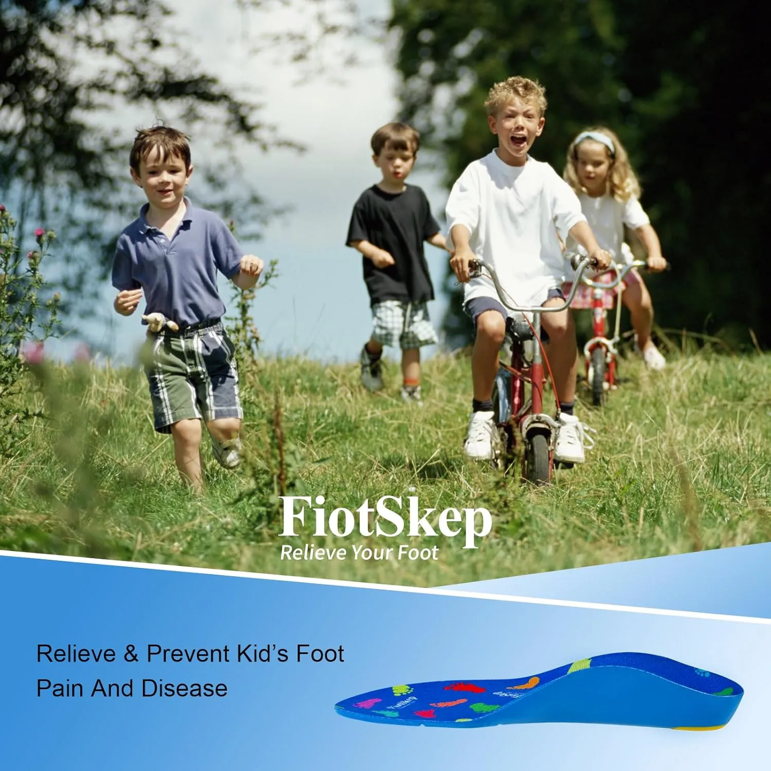 Kids Orthotics High Arch Support Insoles Over-Pronation Plantar Fasciitis Flat Feet PU Foam Inserts Relieve Children's Foot Pain, Gel Cushion for Heel Pain (7.5-10 M Toddler)