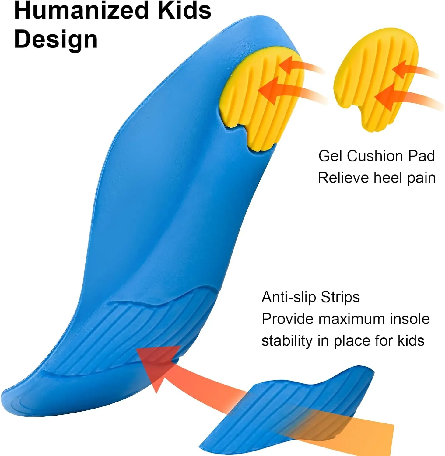 Kids Orthotics High Arch Support Insoles Over-Pronation Plantar Fasciitis Flat Feet PU Foam Inserts Relieve Children's Foot Pain, Gel Cushion for Heel Pain (7.5-10 M Toddler)