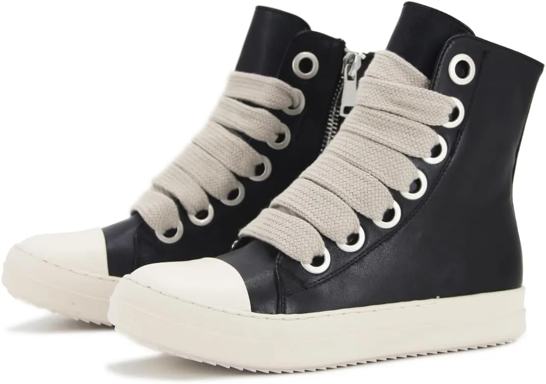 Kluolandi Fashion High Top Sneakers for Women Wide Lace Up Black White Platform Sneaker Shoes with Zipper