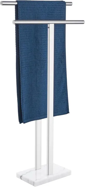 KOKOSIRI Floor Stand Towel Rack for Bathroom 2-Tier Free Standing Towel Holder with Heavy Marble Base Thicken Steady Design Polished Chrome Stainless Steel THS0005-CH