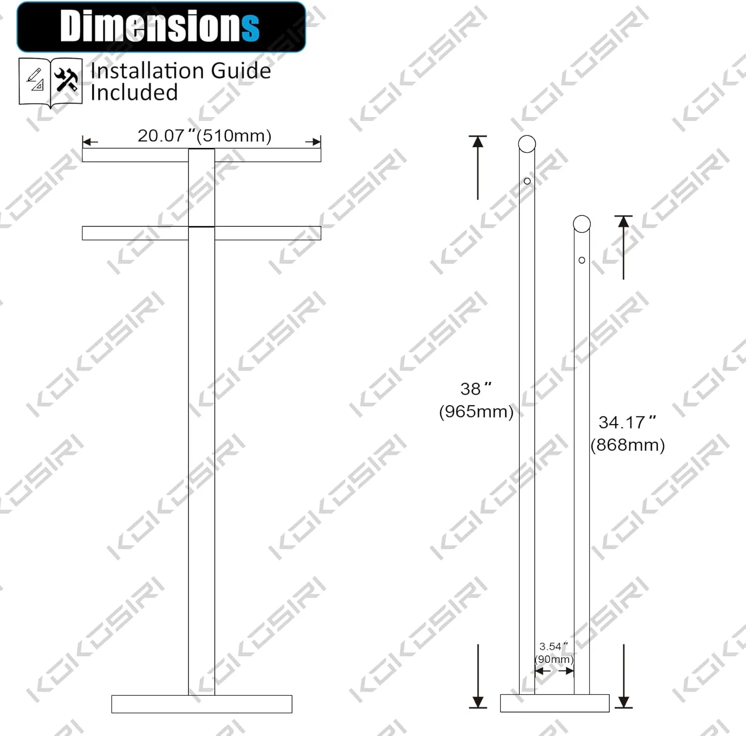 KOKOSIRI Floor Stand Towel Rack for Bathroom 2-Tier Free Standing Towel Holder with Heavy Marble Base Thicken Steady Design Polished Chrome Stainless Steel THS0005-CH