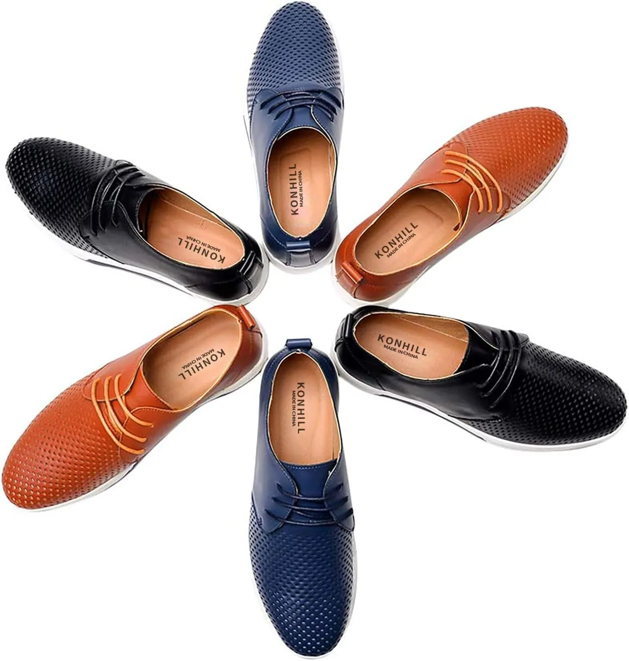 konhill Men's Casual Oxford Shoes - Breathable Dress Shoes Loafers Lace-up Flat Sneakers