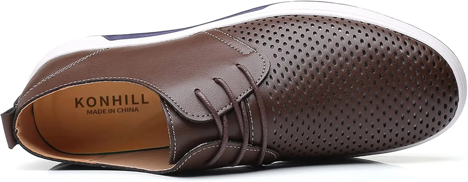 konhill Men's Casual Oxford Shoes - Breathable Dress Shoes Loafers Lace-up Flat Sneakers