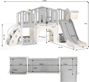 KORIMEFA Toddler Slide Set, 8 in 1 Kids Slide, Indoor Outdoor Slide for Toddlers Age 1-3, Toddler Playset with Basketball Hoop and Tunnel, Toddler Indoor Outdoor Playground