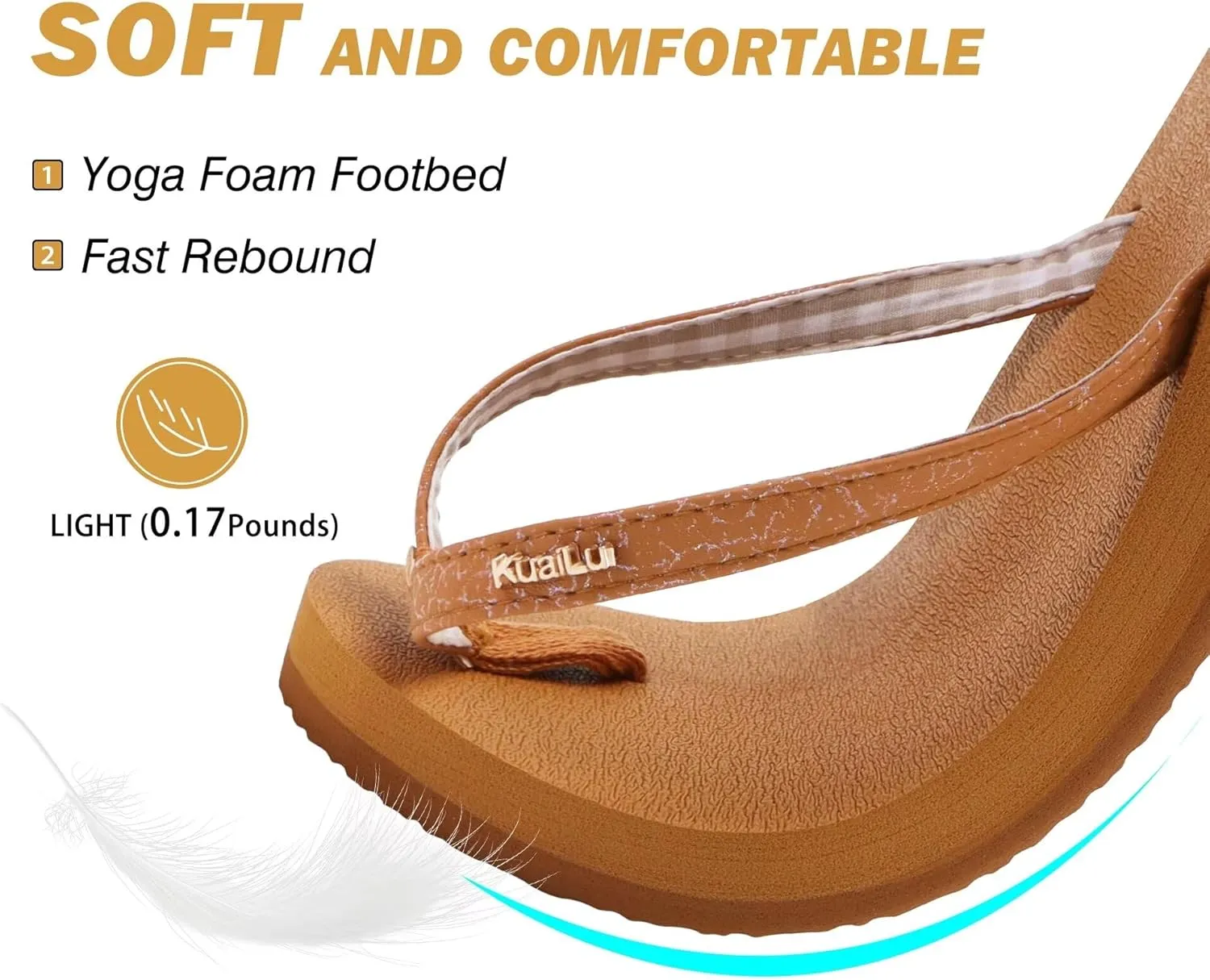 KuaiLu Womens Arch Support Flip Flops Comfortable Yoga Mat Slip on Summer Beach Walking Thong Cushion Sandals