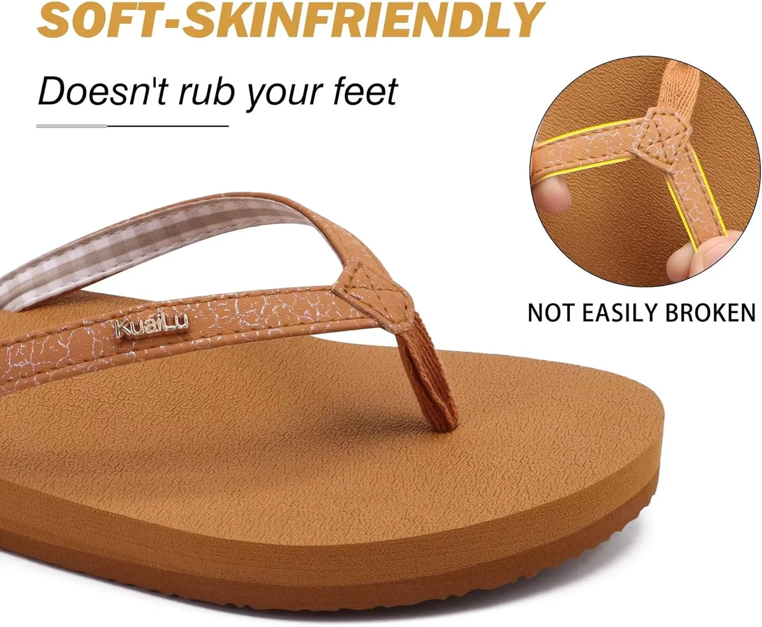 KuaiLu Womens Arch Support Flip Flops Comfortable Yoga Mat Slip on Summer Beach Walking Thong Cushion Sandals