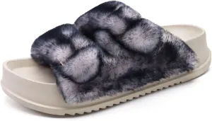 KuaiLu Women's Fluff Slippers Plantar Fasciitis Arch Support Platform Slippers Ladies Fashion Open Toe Faux Fur Sliders Womens House Slipper Size 6-12