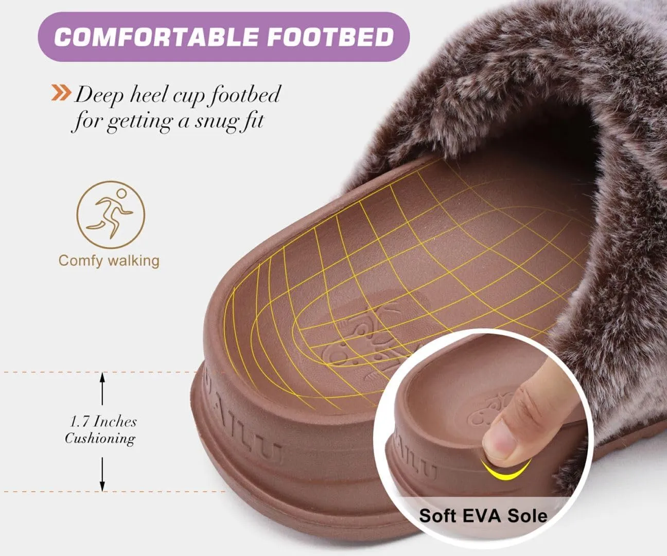 KuaiLu Women's Fluff Slippers Plantar Fasciitis Arch Support Platform Slippers Ladies Fashion Open Toe Faux Fur Sliders Womens House Slipper Size 6-12