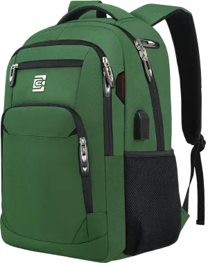 Laptop Backpack,Business Travel Anti Theft Slim Durable Laptops Backpack with USB Charging Port,Water Resistant College Computer Bag for Women & Men Fits 15.6 Inch Laptop and Notebook-Green
