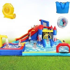 Large Inflatable Water Slide Park, 19x17x8 Ft 10 in 1 Water Bounce House with Blower, Dual Splash Pool, Water Cannon, Basketball & Soccer, Water Slides Bouncy Castle for 3-10 Kids Outdoor Backyard