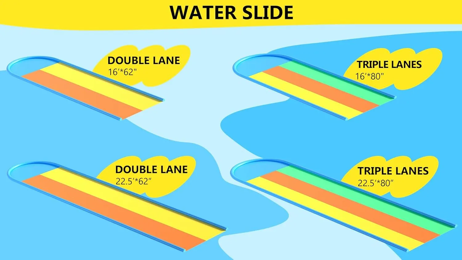 Lawn Water Slides 16ft x 80in Triple Slide with Built-in Sprinkler and 3 Bodyboards for Kids Adults Backyard, Slip and Slide in Outdoor Water Toys During Summer Holiday