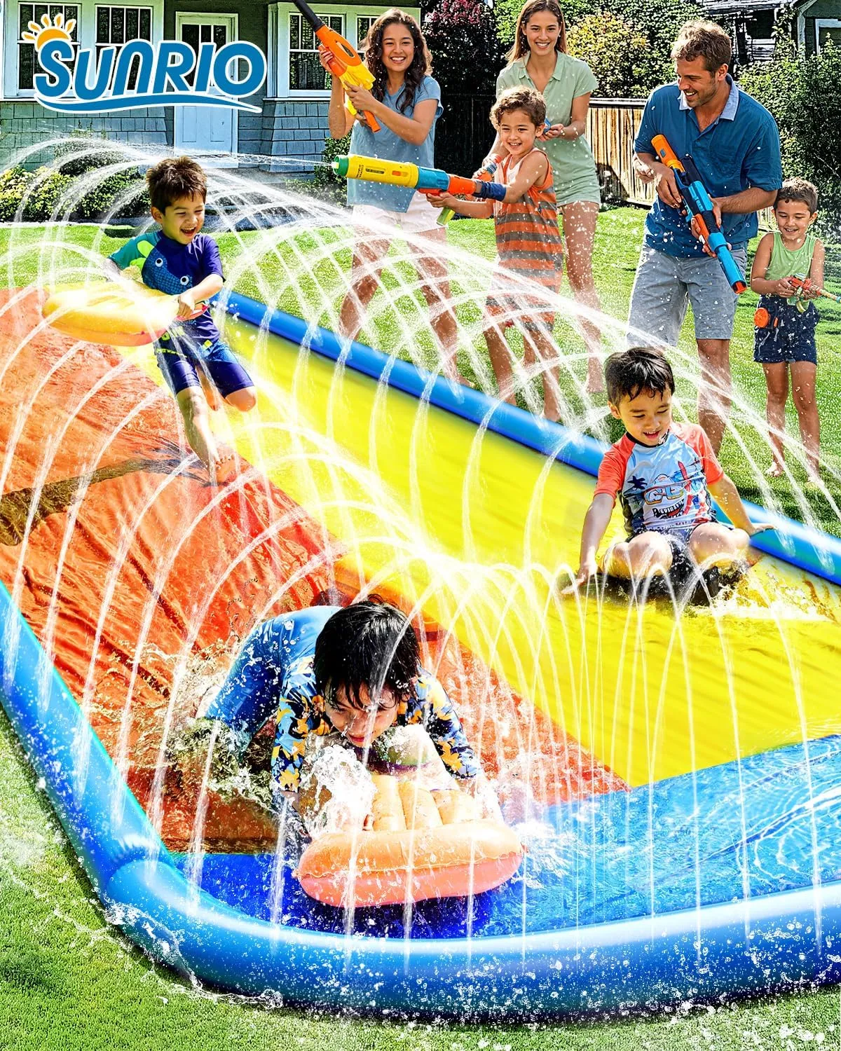 Lawn Water Slides 22.5ft x 62in Double Slide with Built-in Sprinkler and 2 Bodyboards for Kids Adults Backyard, Slip and Slide in Outdoor Water Toys During Summer Holiday