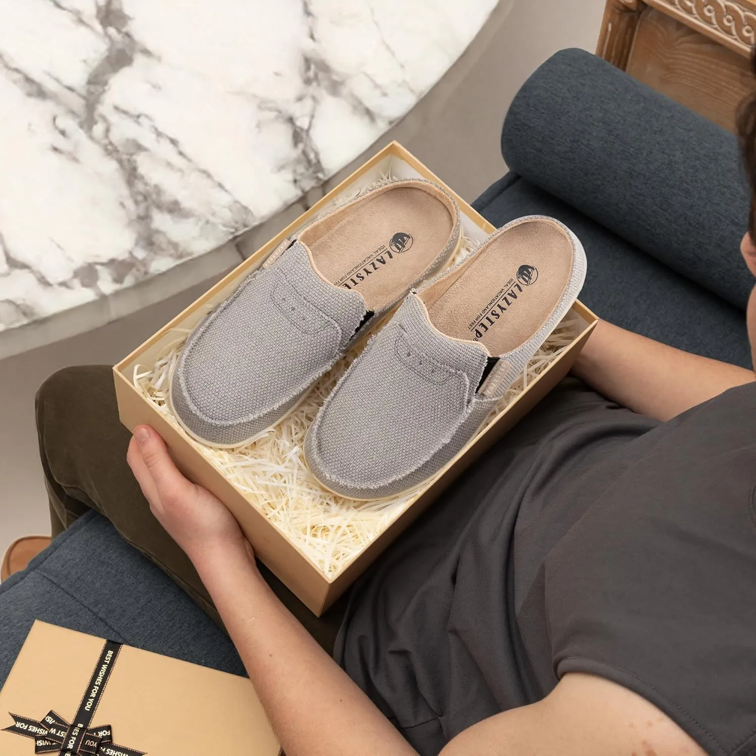 LazyStep Men's Orthopedic Slippers with Arch Support, Slip on Indoor Outdoor House Shoes