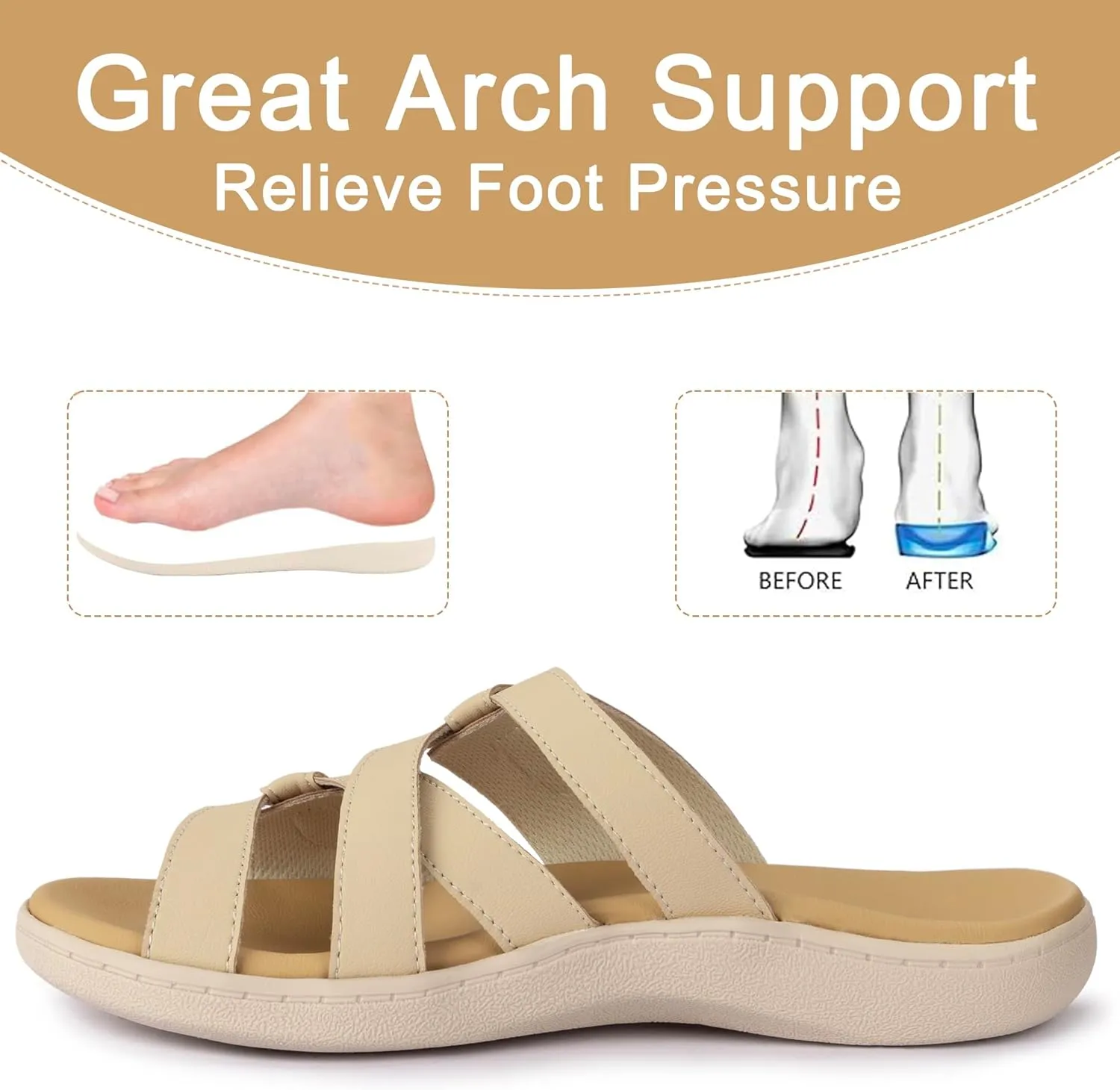 LazyStep Women's Orthotic Slide Sandals with Arch Support & Adjustable Straps