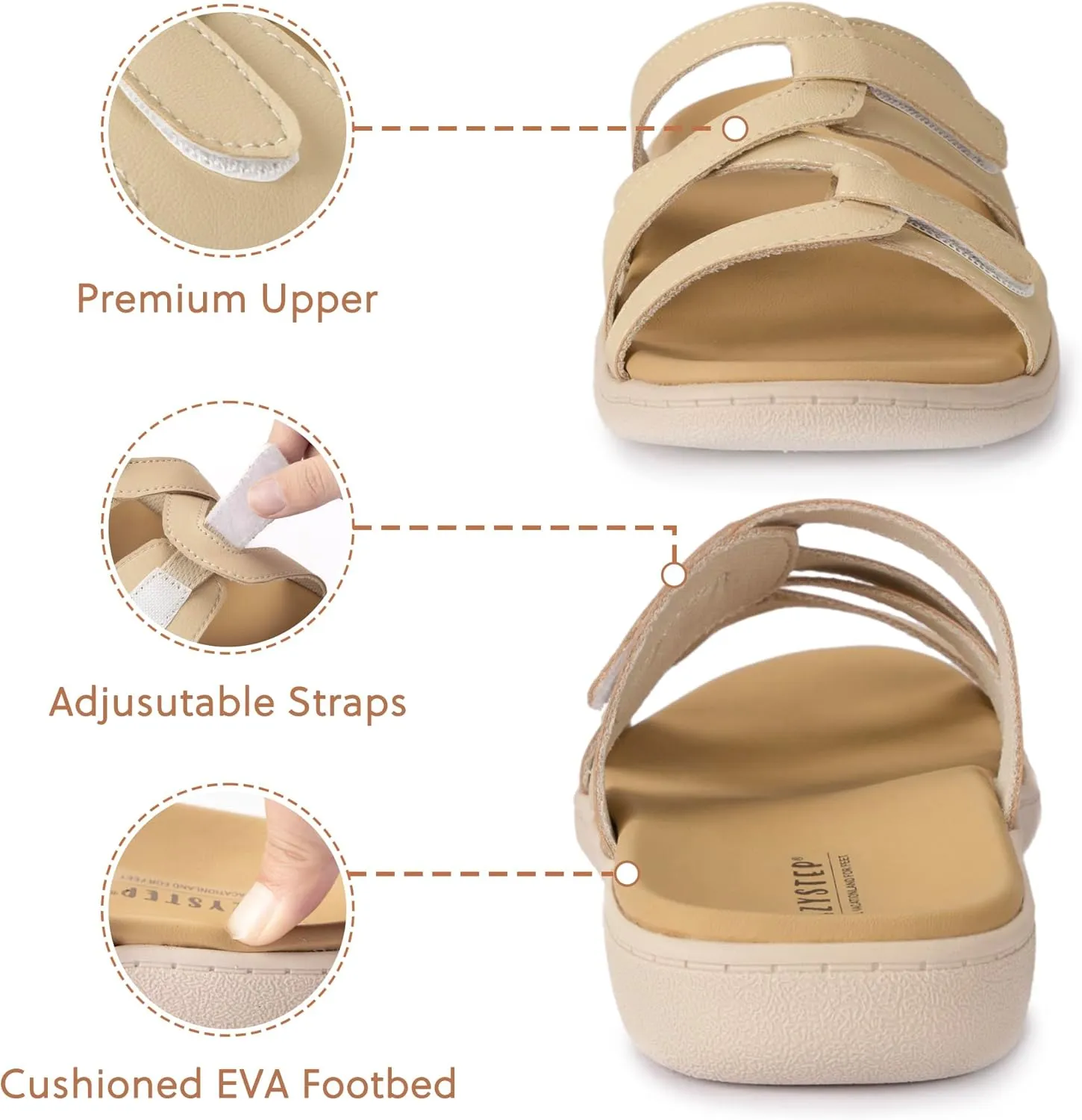 LazyStep Women's Orthotic Slide Sandals with Arch Support & Adjustable Straps