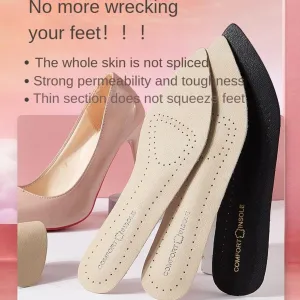 Leather Insoles for Women's High Heels, Round Toe, Anti-Slip, Arch Support(Apricot, Length 24.5cm =EU39 Support Crop 38 37 36)