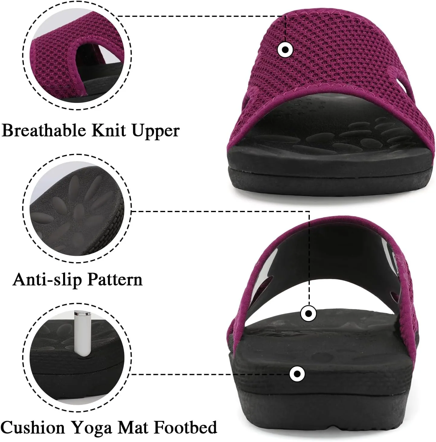LeIsfIt Womens Slide Sandals Arch Support Slides Slip on Plantar Fasciitis Sandals Ladies Yoga Mat Thick Cushion Slipper Slides for Indoor Outdoor