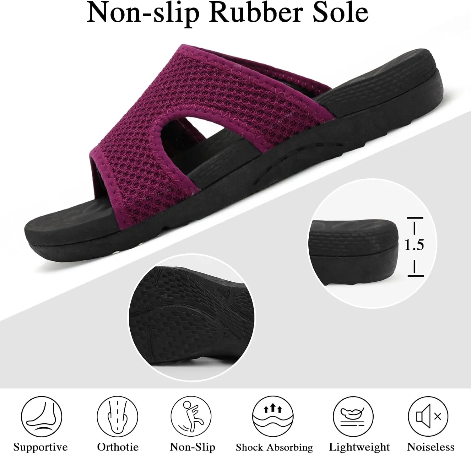 LeIsfIt Womens Slide Sandals Arch Support Slides Slip on Plantar Fasciitis Sandals Ladies Yoga Mat Thick Cushion Slipper Slides for Indoor Outdoor