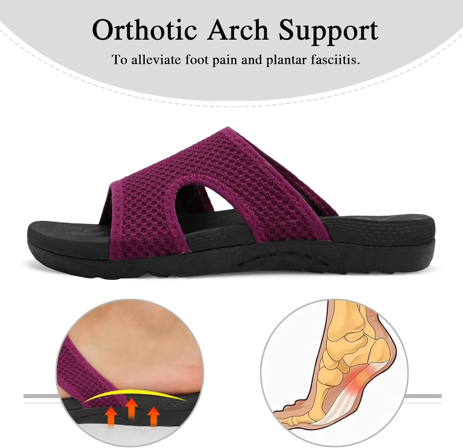 LeIsfIt Womens Slide Sandals Arch Support Slides Slip on Plantar Fasciitis Sandals Ladies Yoga Mat Thick Cushion Slipper Slides for Indoor Outdoor