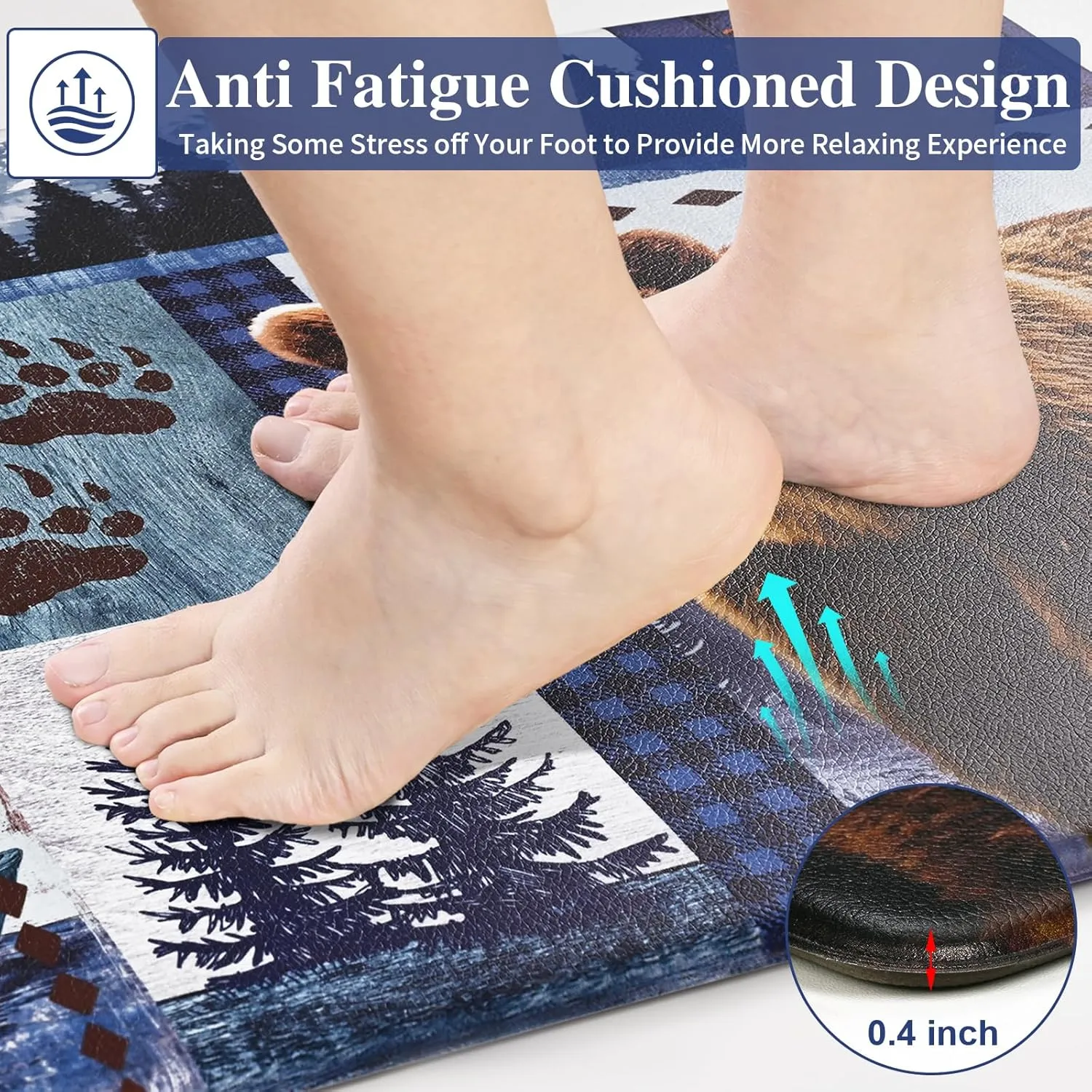 Likiyol Bear Kitchen Mats for Floor [2 PCS] Farmhouse Kitchen Rugs, Anti Fatigue Mats for Kitchen Floor Forest Kitchen Floor Mat Non Slip Comfortable Cushioned, Blue, 18''x 30'' 18''x 48''