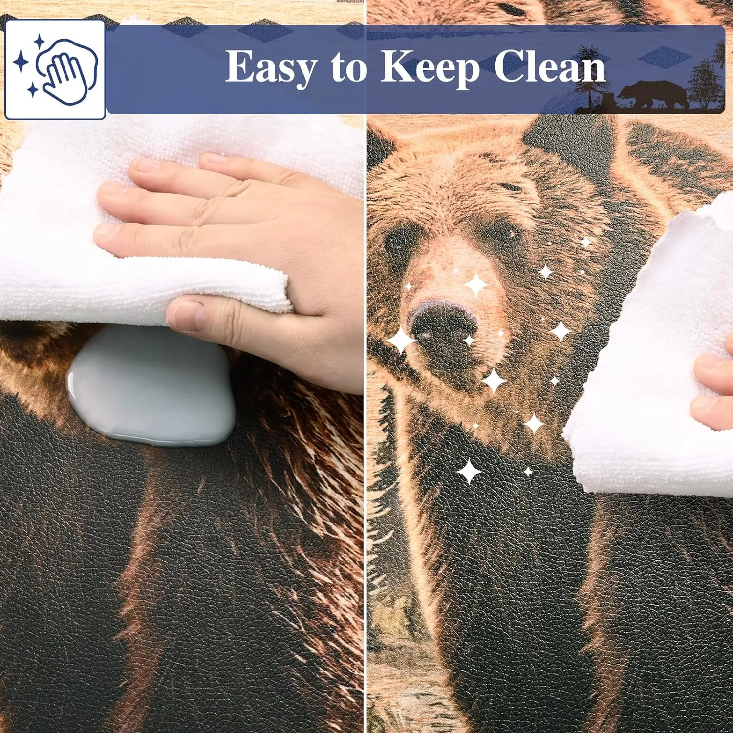 Likiyol Bear Kitchen Mats for Floor [2 PCS] Farmhouse Kitchen Rugs, Anti Fatigue Mats for Kitchen Floor Forest Kitchen Floor Mat Non Slip Comfortable Cushioned, Blue, 18''x 30'' 18''x 48''